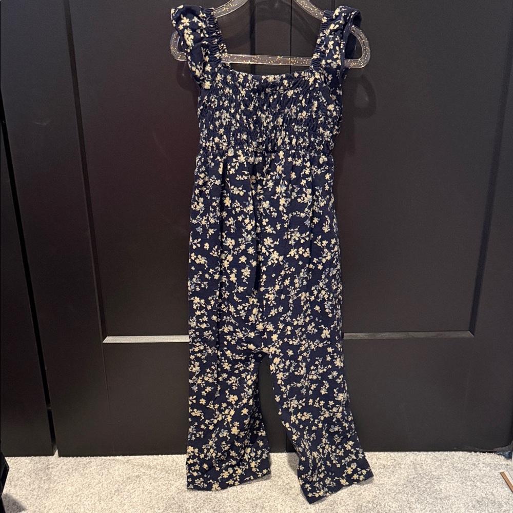GAP Navy Floral Smocked Jumpsuit with Ruffle Straps